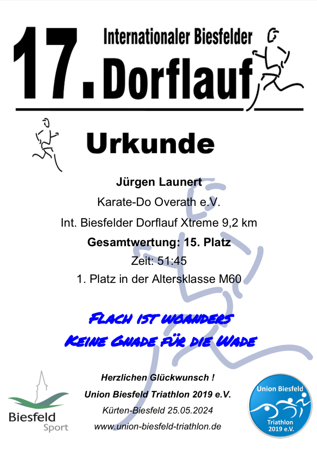 Biesfelder Dorflauf 2024 Urkunde