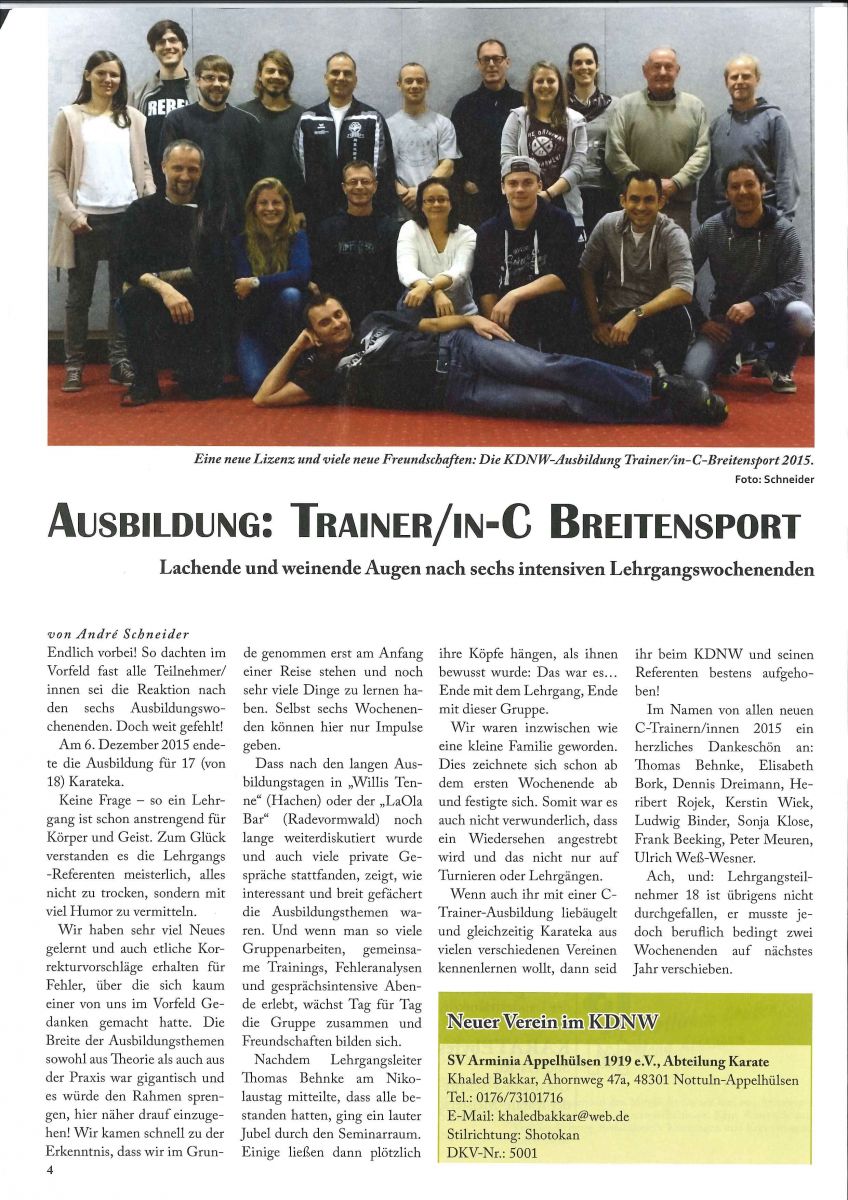 Ausbildung C-Trainer in Karate Aktuell 2/2016