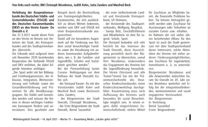 Overather Mitteilungsblatt - Kooperationsurkunde